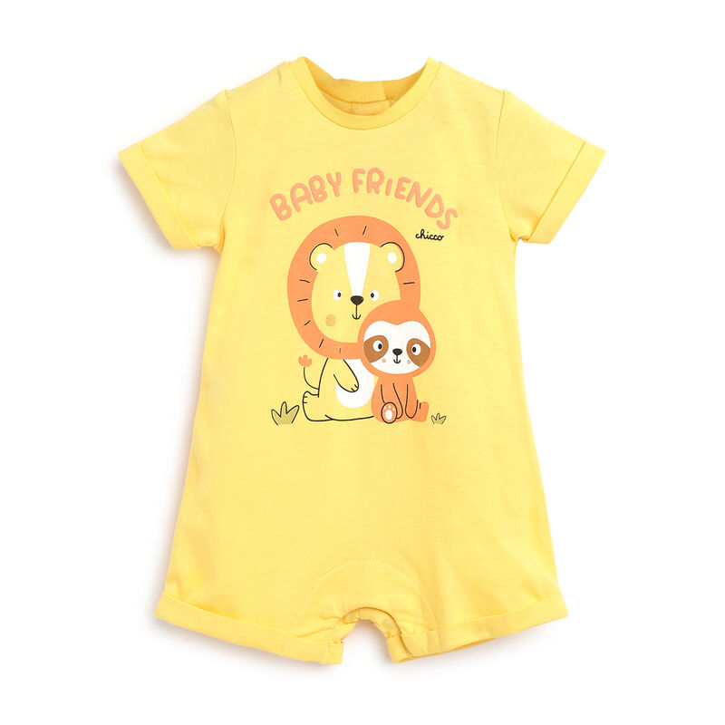 Boys Medium Yellow Printed Short Sleeve Rompers image number 0
